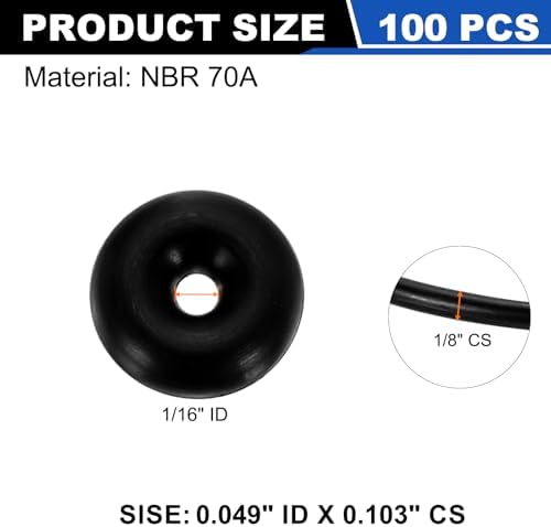 uxcell 100Pcs AS-102 NBR 70A O-Rings 1/16"ID x 3/32"CS/0.049"ID x 0.103"CS - Image 2