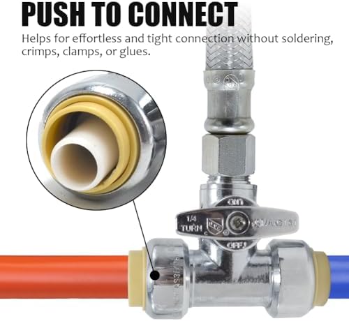 TTFLEX 1/2" Push x 1/2" Push x 3/8" Comp Tee Valve, Shut Off Valve 1/4 Turn - Image 6