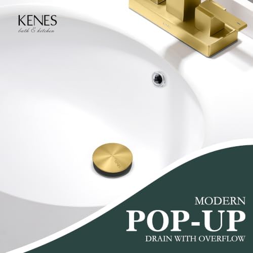 KENES 2 Pack Brushed Gold Pop Up Bathroom Sink Drain Assembly with Overflow - Image 2