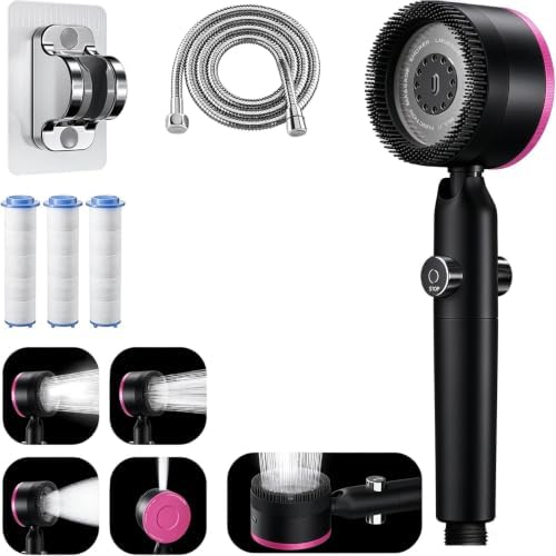 Shower Head, Drops Shower Head High Pressure, Showerhead with Handheld and 3 Filters, 4 Spray Modes & Pause Switch, Silicone Scalp Massager, 59" Hose & Bracket for Hard Water & Pets by Unknown