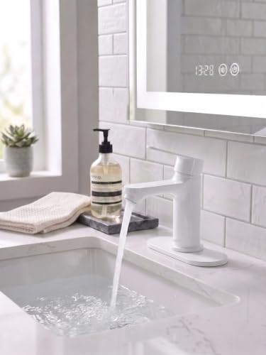 BELZ White Bathroom Faucet, Lead-Free for 1 or 3 Hole 4" Vanity Sink - Image 6