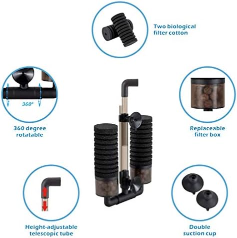 hygger Sponge Filter, Aquarium Filter Double Sponge Replaceable Media with 4 Biochemical Sponges and 1 Bag of Filtered Ceramic Balls Ultra Quiet Filter Fish Tank (S/M) - Image 3