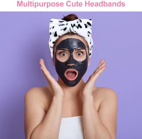 Ondder Leopard Terry Cloth Spa Headbands for Skincare, Makeup, Face Washing - 8 Pcs Bow Hair Bands for Women - Image 5