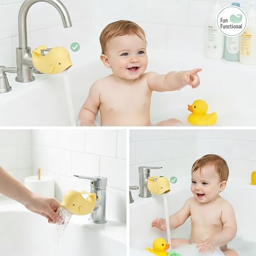 Bath Spout Cover for Bathtub - Protects Baby from Bumping Head During Bathing Time Baby Faucet Cover Universal Faucet Protective Cover Whale Design (Yellow) - Image 4