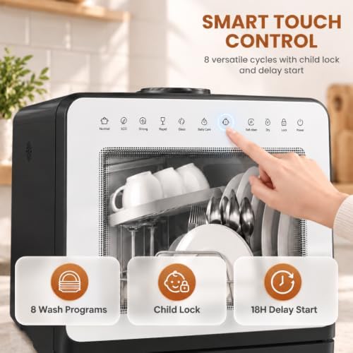 Countertop Dishwasher 5L Tank Water Softener No Hookup,White Door - Image 5