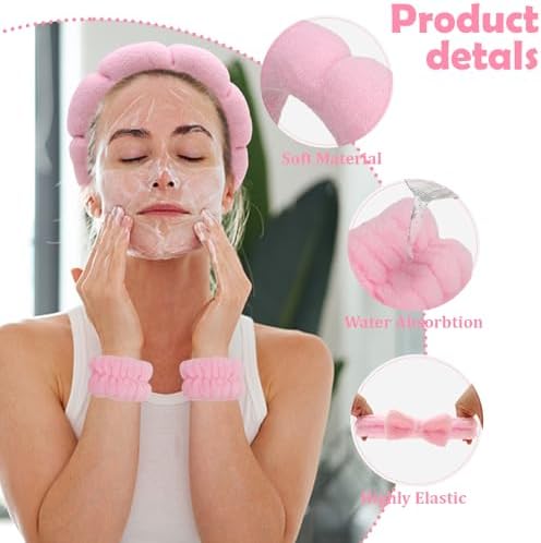 Pink Skincare Bubble headband and wristband set for Face Washing - Image 4