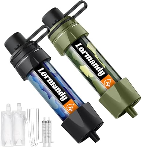 Water Filter Straw - Personal Water Purifier, Camping Water Filtration System, Straw Water Purification - Outdoor Emergency and Survival Gear for Hiking, Camping and Travel (2pcs) by Lormandy