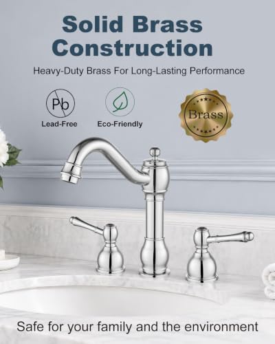 Aolemi Widespread Bathroom Sink Faucet 3 Hole Metal Lever Polish Chrome - Image 5