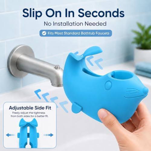 Soft Food Grade Silicone Baby Bath Set, Faucet Cover + Rinse Cup Toddlers - Image 3