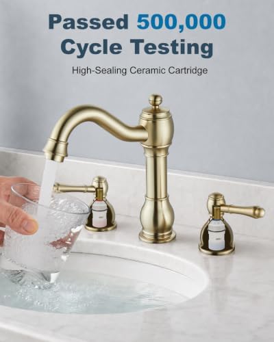 Aolemi Widespread Bathroom Sink Faucet 3 Hole Metal Lever Brushed Gold - Image 6