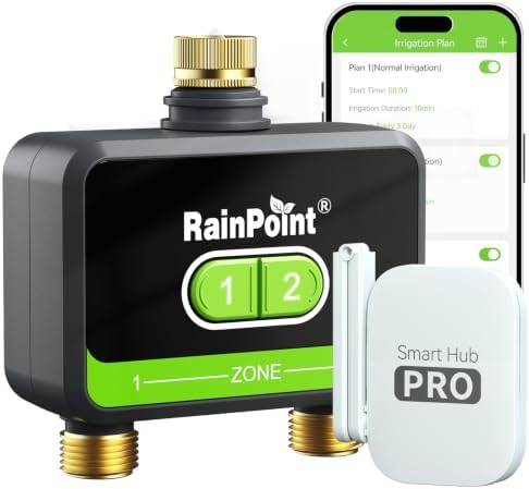 RainPoint 2-Zone WiFi Water Timer, Brass Inlet and Outlet, App Control by RainPoint