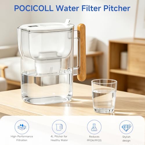 Water Filtration Pitcher with 2 Replacement Filters, Premium Wood Handle, BPA-Free Water Filter Pitcher, Improves Tap Water Taste, Refrigerator-Friendly Design - Image 2