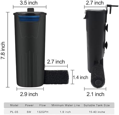 PULACO Aquarium Internal Filter 3 to 20 Gallons, for Turtle Tanks, Reptiles, Amphibians, Frog, Cichlids, Newt or Fish Tank - Image 4