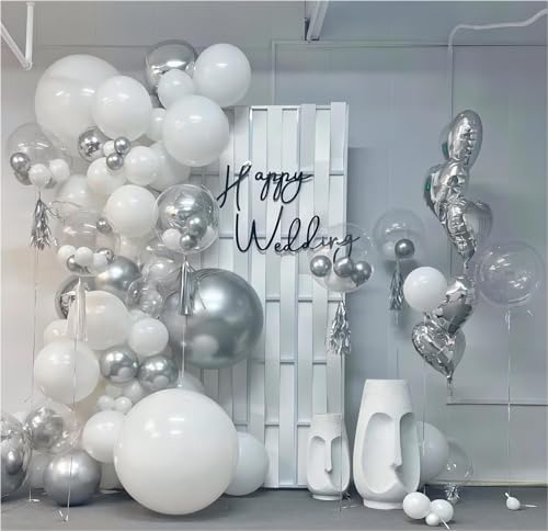 136pcs White and Silver Balloons Garland Arch Kit With Clear Balloons - Image 6