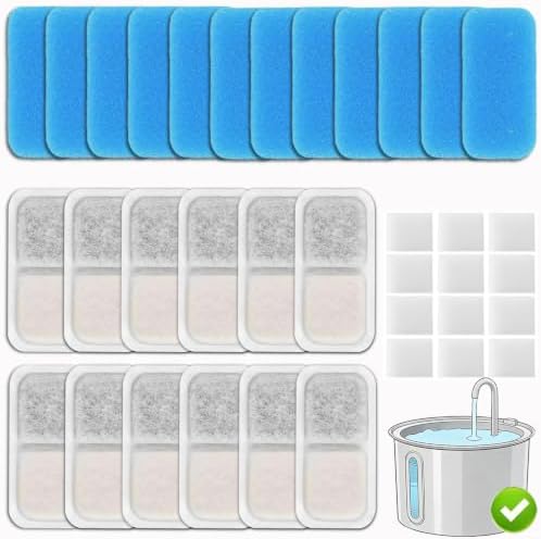 12 Set Cat Fountain Replacement Filters Compatible with oneisall PWF-001 2L/67oz Stainless Steel Pet Water Fountain Filters with Replacement Pre-Filter Pump Sponges by BUYNOW