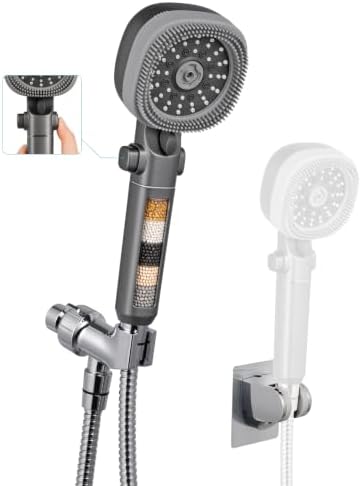 Filtered Shower Head with Handheld,ON/OFF Switch,4 Mode High Pressure Spray Showerhead with Filters for Hard Water, Remove Chlorine,79In Long Hose&Bracket Extra Adhesive Shower Holder by Unknown