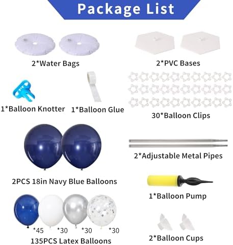 Navy Blue and Silver White Balloon Column Stand Kit Set of 2 for Floor - Image 3