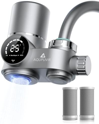 AQUAPUVIR Water Filter For Sink Faucet, LED Sink Water Filter 99% Filtration | Removes Impurities Tap Water Purifier Fits Standard Faucets, Water Filter with1/2 filter element by AQUPUVIR