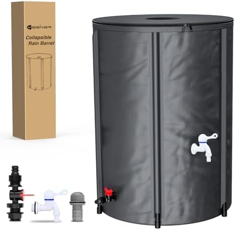 Yesker Collapsible Rain Barrel, 100 Gallon Portable Rainwater Collection System, 550D PVC Water Storage Tank, Rain Catcher with Spigots Filter Overflow Kit, Grey by YESKER