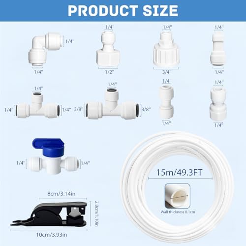 Refrigerator Water Line Kit, 1/4" OD 49.3 FT Water Supply Tubing - Image 2