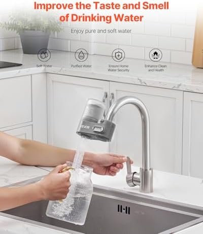 VEVOR Faucet Mount Water Filter, Vertical Water Purifier for Sink Tap, NSF Certified Carbon Fiber Filter, Removes Chlorine Lead with 3 Filters, Fits Most Kitchen or Bathroom Faucets, Gray - Image 2