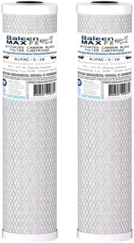 Baleen Filters 5 Micron 10 x 2.5 Carbon Block Water Filter Cartridge CTO Whole House Water Filter Replacement Compatible with WHKF-WHWC, FXWTC, HDX CB-25-1005, Watts WCBCS975, Pentek CEP-10E, 2-PACK by BaleenFilters