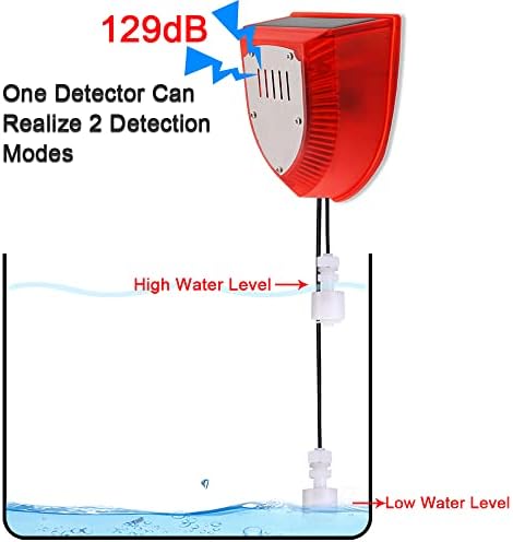 Solar Water Level Sensor, High/Low Water Level Alarm with Dual Probe, 129 dB Red Strobe Siren with Adjustable Volume, Bobber Water Detector, 16.4ft Detect Cord, IP55 Waterproof for Indoor /Outdoor - Image 6