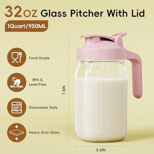 JunVpic Breast Milk Pitcher, 32 oz Wide Mouth Glass Mason Jar with Lid - Image 2