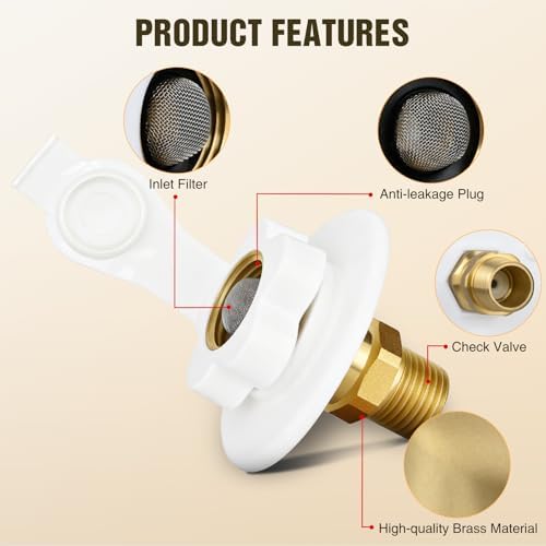 Nilight RV City Water Inlet Check Valve 1/2" NPT to 3/4" GHT Brass - Image 4
