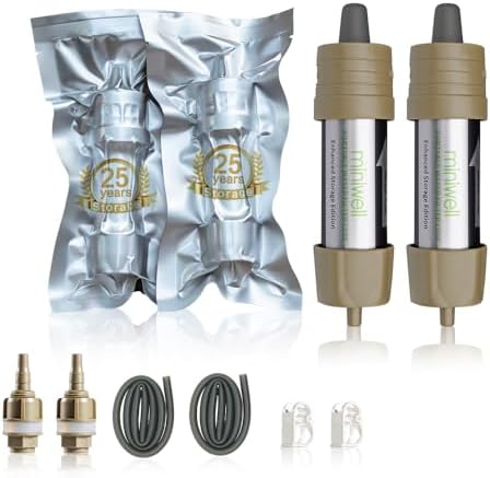 Miniwell L630 Portable Water Filter with Upgraded Vacuum Packaging - 25 Year Storage, Long Lasting and Versatile Usage Options, 2 Pack Filters,Bucket Connectors and Hoses by MINIWELL