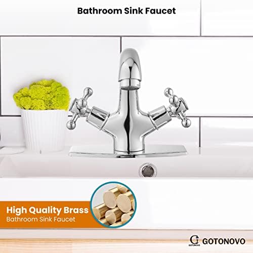 gotonovo Bathroom Sink Faucet 1 Hole Double Cross Handle, Polish Chrome - Image 2