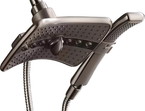 BRIGHT SHOWERS High Pressure Brushed Nickel Shower Heads Combo with Two Spray Setting Fixed Shower Head and Two Spray Settings Handheld Shower Head with Grey Face by BRIGHTSHOWERS
