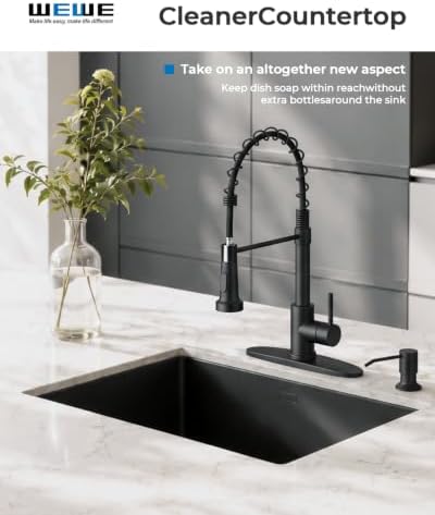 WEWE Utility Sink Faucet with Sprayer and Soap Dispenser, Matte Black - Image 2