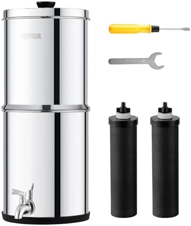 VEVOR Gravity-fed Water Filter System, 2.25G 304 Stainless-Steel Countertop System, Water Filtration System, Reduces Lead and up to 99% of Chlorine, with 2 Carbon Filters & Spigot, for Home Camping RV by VEVOR