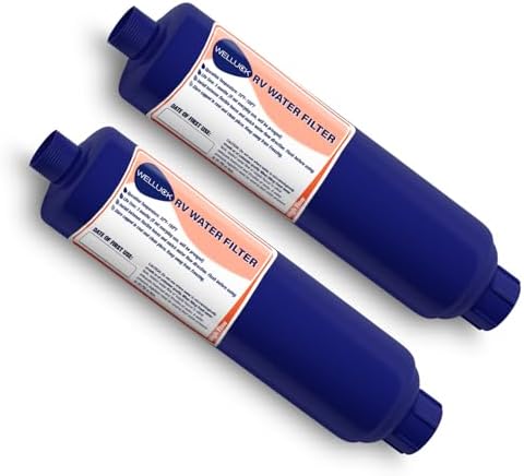 WELLUCK RV Camper Inline Water Filter Reduce Chlorine and Odor, 2 Packs RV Camping Water Hose Filter Accessories for Camping Trailer Motorhome Boat Marine Drinking Garden Car Washing by WELLUCK