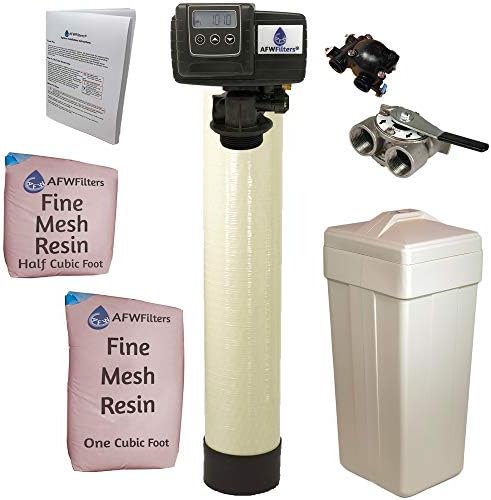 AFWFilters 1.5 Cubic Foot (48k) Whole Home Iron Pro Water Softener with Fine Mesh Resin,1" Stainless Steel FNPT Connection, and Almond Tanks by Abundant+Flow+Water+Systems