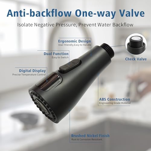 Kitchen Sink Faucet Sprayer Head Replacement, LED Temperature Sensitive Display Pull Down Pull Out Faucet Nozzle (Matte Black) - Image 6