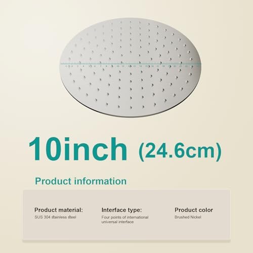 All Metal 10Inch Rain Shower Head - Heavy Duty Stainless Steel, Easy Install, High Water Flow, Ultra-Thin Modern Design for Bathroom (Brushed Nickel) - Image 2
