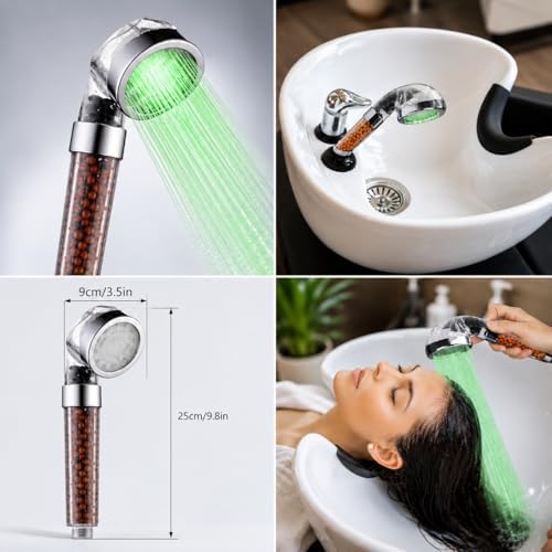 Socila LED Sprayer Head Color Changing for Shampoo bowl, Salon Shampoo Bowl Spray Head High Pressure, auto color-changing, Filter By Stones For Dry & frizz Hair - Image 4