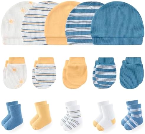 MAMIMAKA Newborn Baby Boy Girl Caps Mittens Socks Set Cotton Baby Essentials Accessories (Hats+Gloves+Socks) by MAMIMAKA