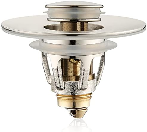 Universal Bathroom Sink Stopper - Bounce Wash Basin Drain Filter, Brushed Nickel Pop Up Drain Stopper, Bullet Core Push Type Sink Stopper, Sink Drain Plug with Anti-Clogging Strainer, for 1.1-1.5 inch by PerPaiMe
