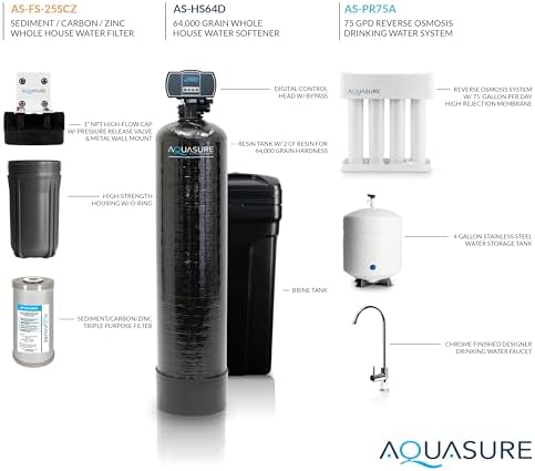 Aquasure Whole House Water Filtration Bundle w/Water Softener, 75 GPD RO System & Dual Purpose Sediment/GAC Pre-Filter (72,000 Grains) - Image 7