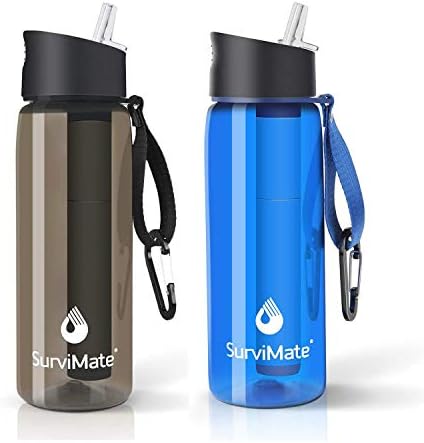 SurviMate Purified Water Bottle for Camping, Hiking, Backpacking and Travel, BPA Free with 5-Stage Intergrated Filter Straw by SurviMate