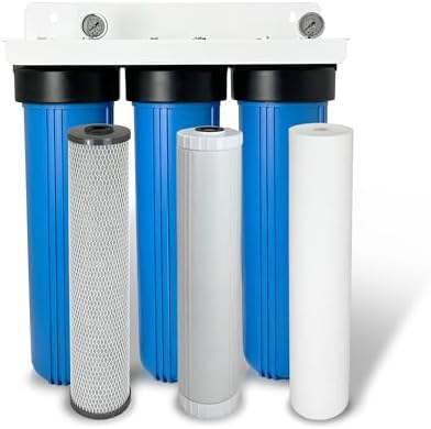 3-Stage Whole House Water Filter System – Reduce Lead, Iron, Hydrogen Sulfide, Chlorine & More –1" NPT, Pressure Gauges by ApexExprtWaterFilters