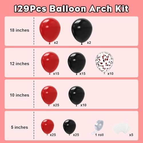 Red and Black Balloon Arch Kit，129Pcs Black and Red Balloons - Image 2