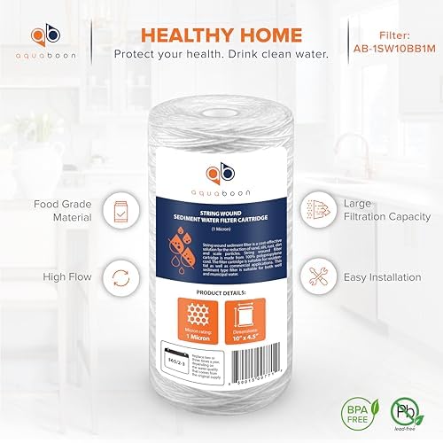 Aquaboon 1 Micron 10 x 4.5 String Wound Water Filter Cartridge 4-Pack - Image 4