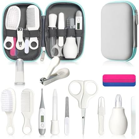 Baby Healthcare and Grooming Kit, Baby Safety Care Set, Baby Electric Nail Trimmer Set Newborn Nursery Health Care Set for Newborn Infant Toddlers Baby Boys Girls Kids (Grey White-18 Kits) by Qunlionslife