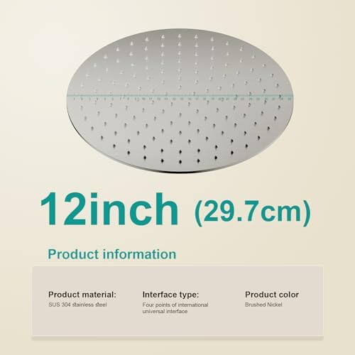 All Metal 12Inch Rain Shower Head - Heavy Duty Stainless Steel, Easy Install, High Water Flow, Ultra-Thin Modern Design for Bathroom (Brushed Nickel) - Image 2