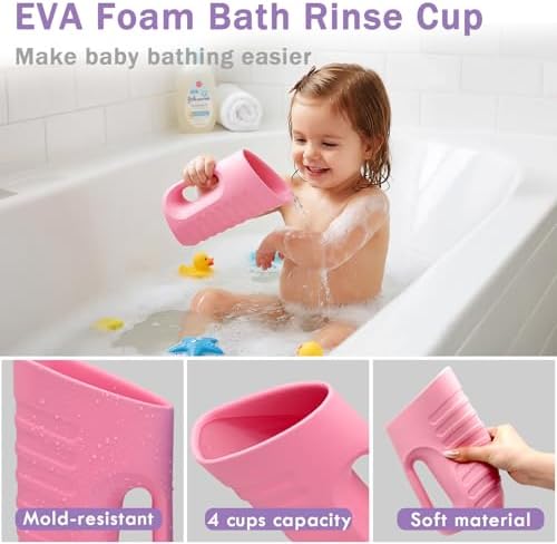 Babylush Baby Bath Rinse Cup & Rinser – 1000ml Soft EVA, 0.3lb Lightweight, BPA-Free Bath Water Pourer, Baby Bath Pitcher, Shower Cup for Kids (Pink) - Image 3