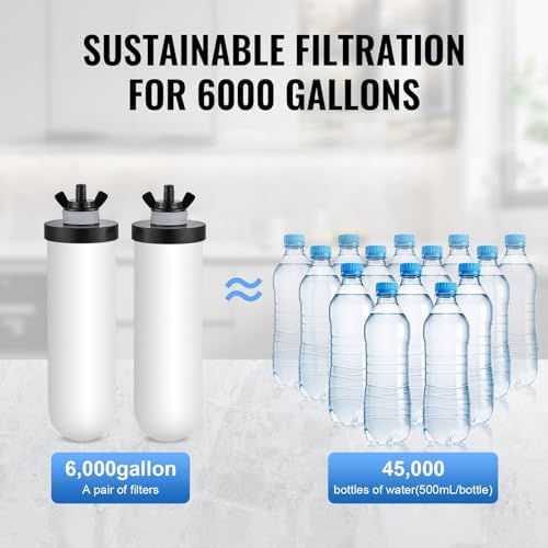 VEVOR Gravity-fed Water Filter System, 2.25G 304 Stainless-Steel Countertop Water Filtration System, Reduces Lead and up to 99% of Chlorine, with 2 Ceramic Carbon Filters, Spigot, and Stand - Image 4